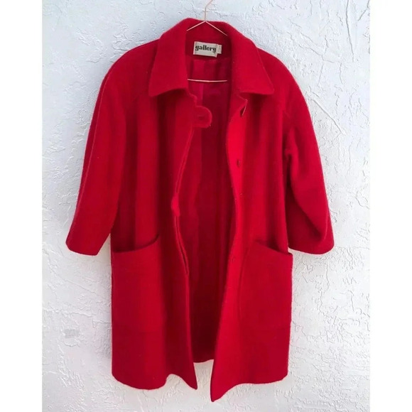 Gallery Womens Long Trench Wool Midi Coat Red Sz 10 - Picture 3 of 14
